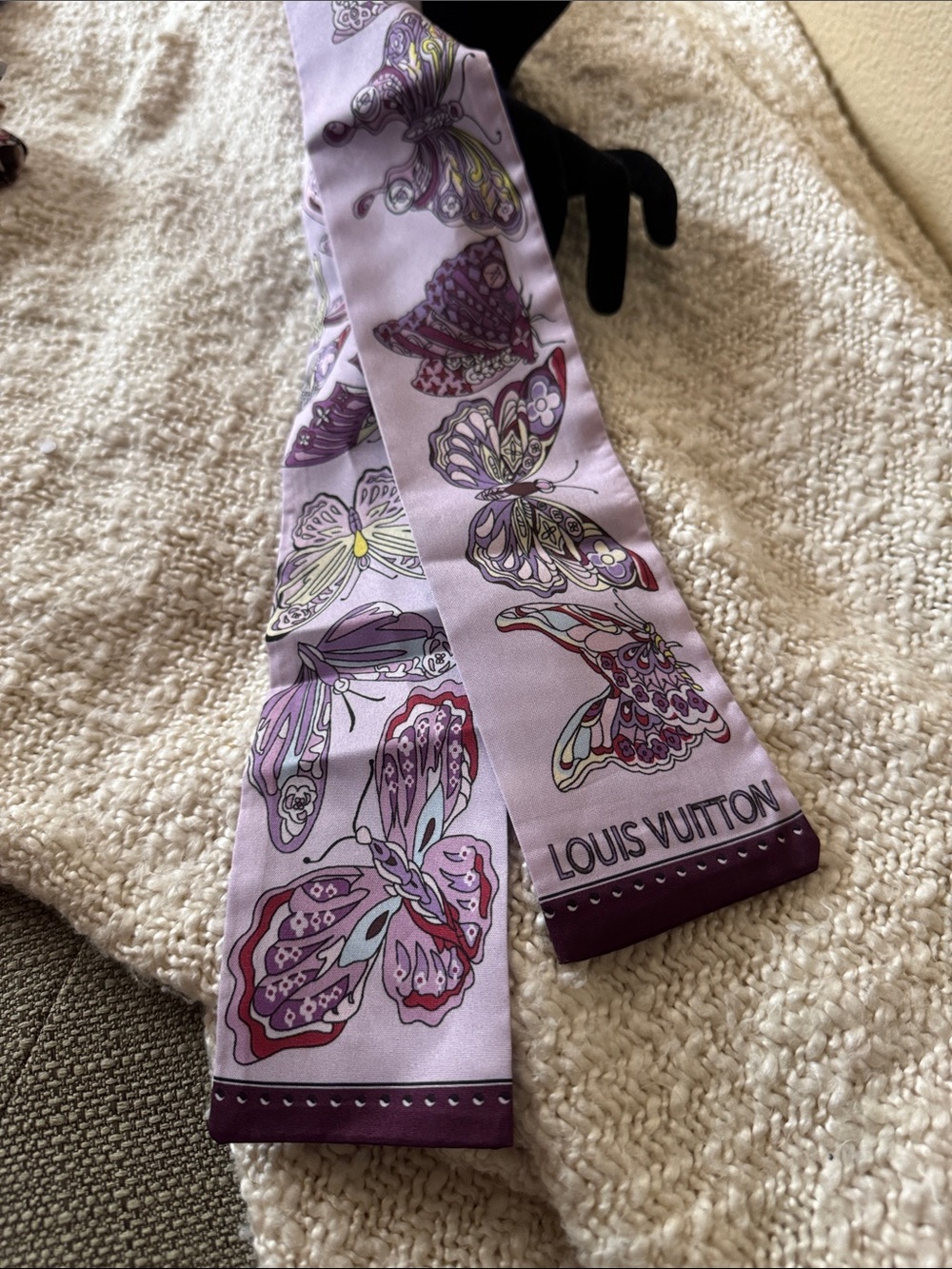 LV Blue and Purple Silky Scarf Tie